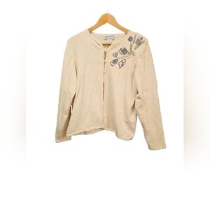 Pendleton white cardigan with blue flowers Large